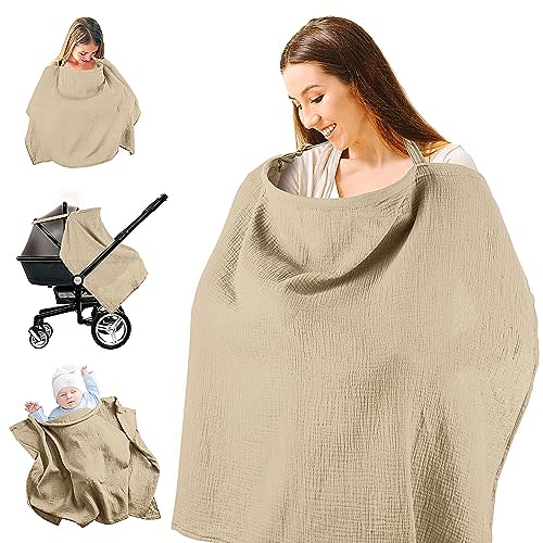 Nursing Covers for Breastfeeding, Breathable Breast Feeding Cover for Mom, Muslin Breastfeeding Cover Up with Wire Hoop for Women, Baby Essentials Privacy Nursing Poncho Shawl