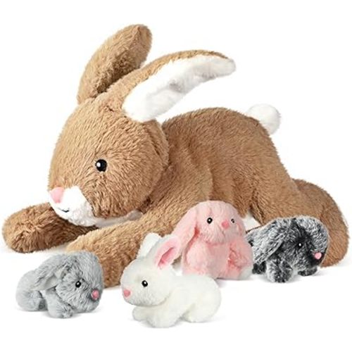 Syhood 5 Pcs Mom and Baby Mini Animals Stuffed Animal Set for Boys and Girls, Animal Toys (Bunny)