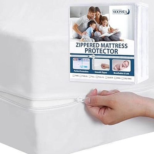 Queen Mattress Protector Waterproof Zippered, 6-Side Waterproof Queen Size Mattress Protector Cover, Mattress Encasement, Box Spring Encasement (1 Pack)