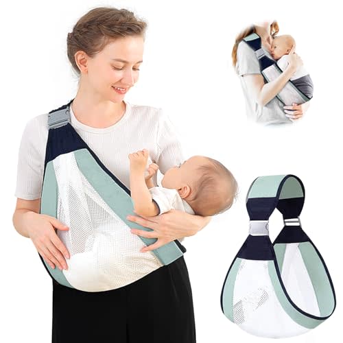Baby Sling Carrier, Adjustable Baby Holder Carrier, Baby Half Wrapped Sling Hip Carrier, One Shoulder Labor-Saving, Lightweight Breathable Mesh Fabric for Newborn to Toddler Up to 45 lbs (Green)