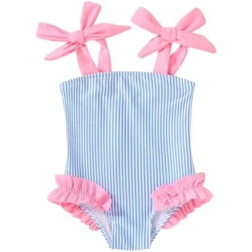 Happy Town Toddler Swimsuit Girl Solid Color Stripe One-Piece Baby Bathing Suits