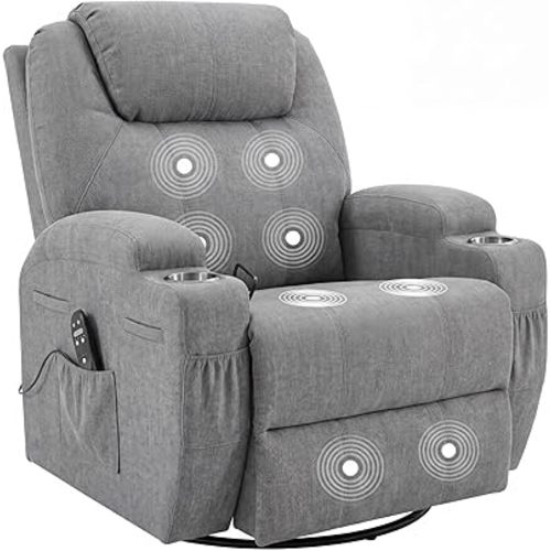 JUMMICO Small Swivel Rocker Recliner, Rocking Chair Recliner with Massage