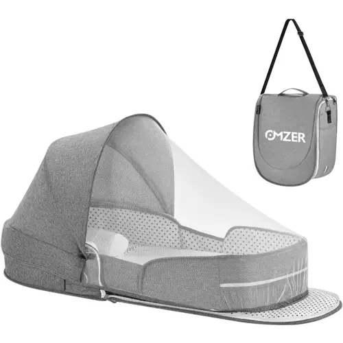 omzer Baby Travel Bassinet Portable Bassinets - Foldable Baby Co-Sleeping Bed Lightweight Travel Pod Infant Travel Bed with 2-1 Mosquito & Canopy Grey