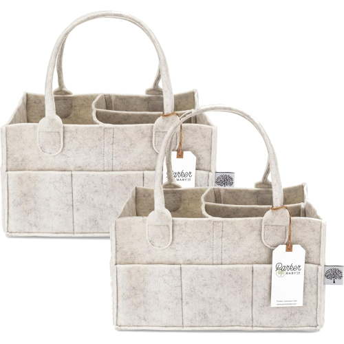 Parker Baby Diaper Caddy Multipack - Set of 2 Nursery Storage Bins and Car Organizers for Diapers, Wipes, and Baby Essentials - Portable and Stylish Diaper Totes - White
