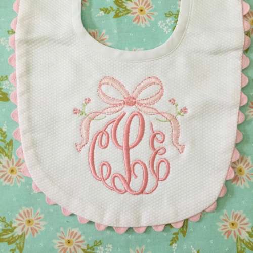 Monogrammed Bib with Ric Rac, Vintage Bow, baby shower gift, personalized baby gift