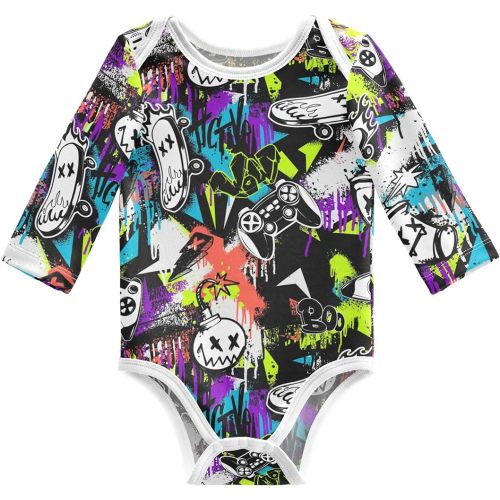 xigua Graffiti Skateboard Cartoon Baby Bodysuits Cotton Long Sleeve Unisex Baby Bodysuits for Boys Girls