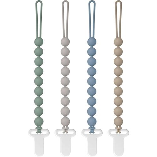 Pacifier Clips Silicone, 4-Pack Pacifier Holder Clip with Stylish Round Design, 100% Food Grade Silicone, Safe Essentials for Newborns Baby Boys and Girls