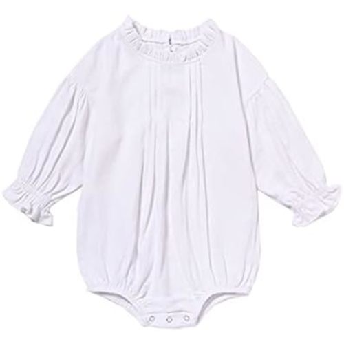 Symunnia Baby Girls Long Sleeve Romper Ruffled Stand Collar Jumpsuit Plain Coloured Bodysuit Spring Autumn Outfit