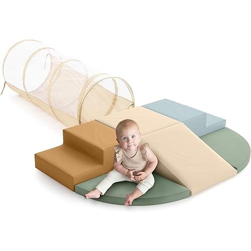 ZICOTO Fun Climbing Toy Set for Toddlers Aged 1-3 - Incl. Crawl Through Tunnel & PU-Leather Climbing Blocks for Unlimited Indoor Fun - Perfect Foam Play Gym for Baby/Kids to Safely Learn New Skills