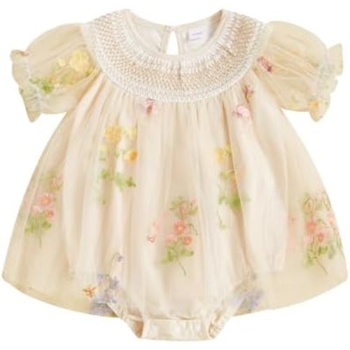 Baby Girls Tulle Tutu Dress Party Holiday Princess Dresses Infant Toddler Embroidery Flower Fairy Romper Dress