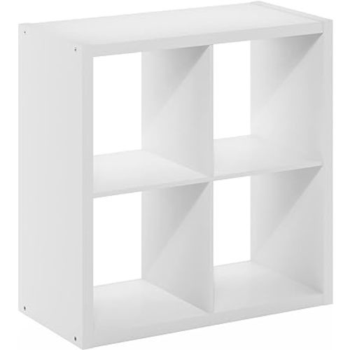 Furinno Cubicle Open Back Decorative Cube Storage Organizer, 4-Cube, White