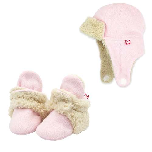 Cozie Furry Bootie & Trapper Hat Set - Baby Pink – Zutano
