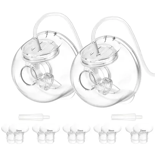2 Pack CaraCups Wearable Milk Collection Sets and 10pcs Flange Inserts 13/15/17/19/21 * 2pc for Spectra S1 S2 9 Plus and SG, Fit for Spectra/Medela/Lansinoh 24mm Wearable Breast Pump Collection Cup