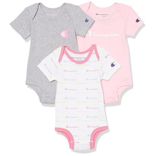 Champion 3-Pack Short Sleeve Baby Bodysuit, Gender Neutral Baby Clothes Infant Clothing, Multiple Colors/0-6M