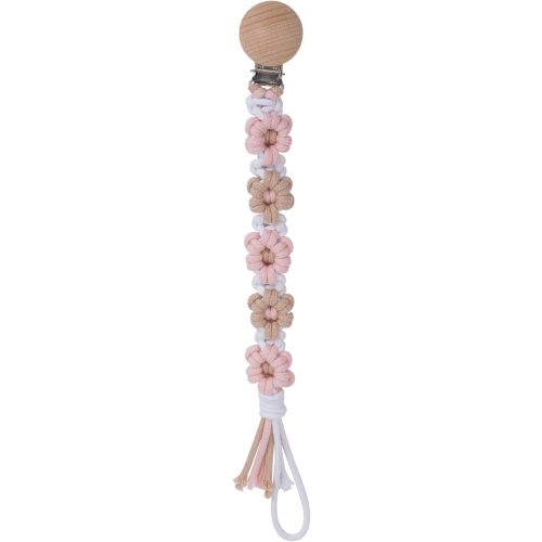 Pacifier Clip for Boys Girls Floral Daisy Macrame Baby Paci Clip Pacifier Holder Leash Boho Wooden Clips Handmade Braided Cotton Binky Clips (1pack:Khaki Style A)