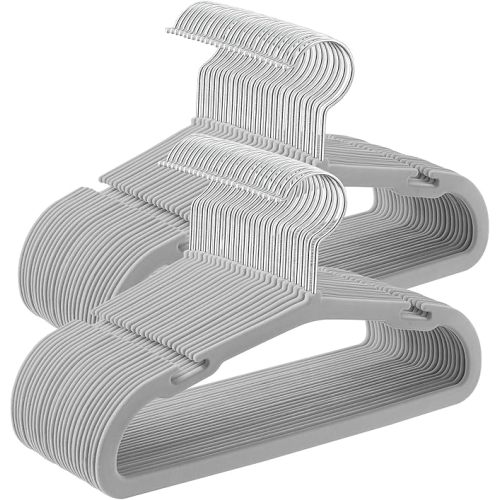 SONGMICS Baby Hangers 50 Pack, 11 x 6.9 Inches, Kids Hangers for Closet, Non-Slip Velvet Hangers, Childrens Hangers, Space-Saving Clothes Hangers, Wide Shoulder Notches, Dove Gray UCRF037G01