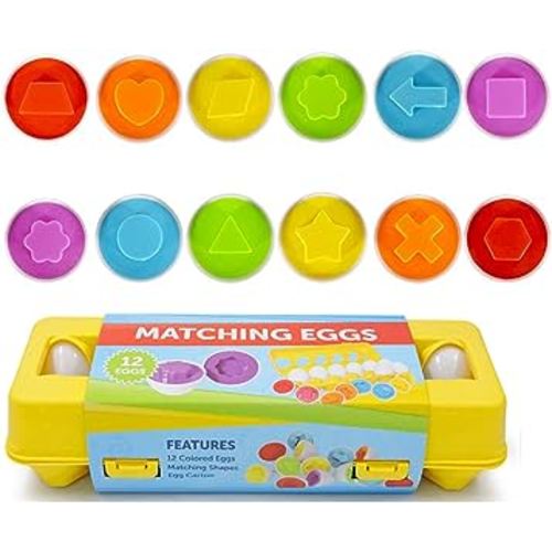 JUNBESTN Easter Matching Eggs Connect Eggs Carton Toys Gifts for 1 2 3 Years Old Kids Toddler Baby Girls Boys Shape Color Egg Play Learn