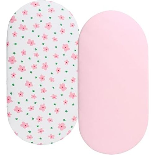 Bassinet Sheets Compatible with UPPAbaby Bassinet, 2 Pack Fitted Sheets, 100% Jersey Knit Cotton 190GSM, Ultra Soft Breathable, Floral and Pink
