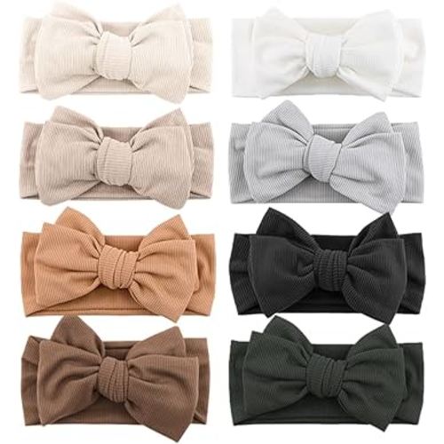 Niceye Baby Girl Bows and Headbands, Stretchy Hair Bow Bands for Infants Toddlers Kids Handmade Soft Baby Hair Accessories - 8 Packs
