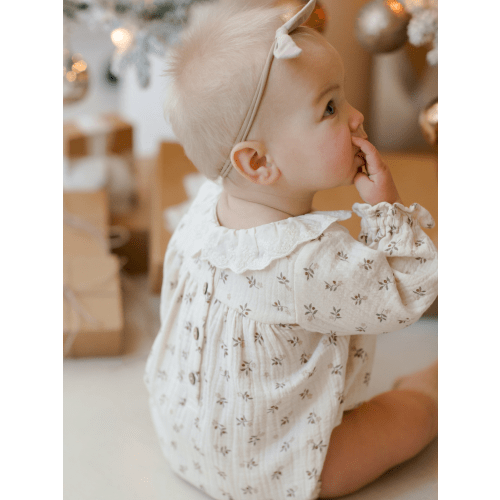 Collared Bubble Romper, Holly Berry