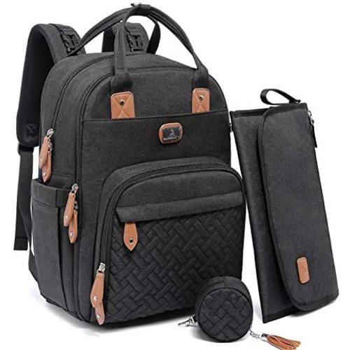 Diaper Bag Backpack with Portable Changing Pad, Pacifier Case and Stroller Straps, Dikaslon Large Unisex Baby Bags for Boys Girls, Multipurpose Travel Back Pack for Moms Dads, Black