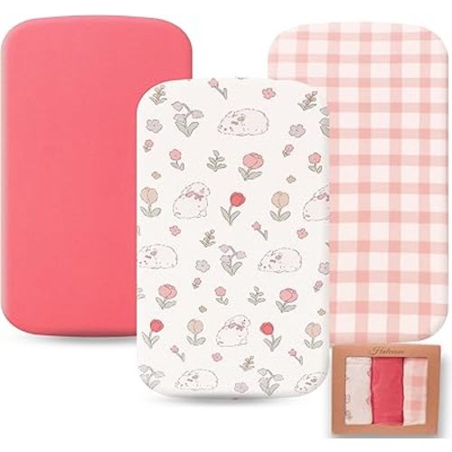 Bassinet Sheets 20"x33" Fit for Baby Delight, Fodoss, Dream On Me Skylar and Most Rectangle Bedside Sleeper, 100% Jersey Cotton Super Soft Breathable Fitted Sheets, 3 Pack, Pink