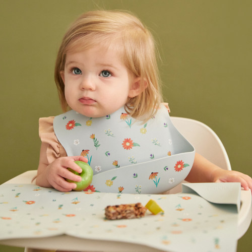 Silicone Bib Wildflower Chambray Blue – Austin Baby Collection