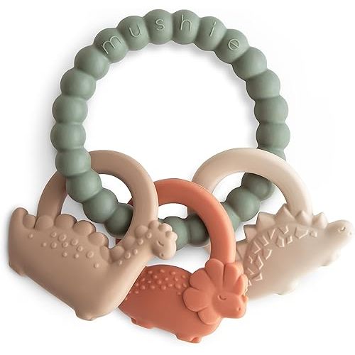 mushie Silicone Dino Teething Ring Toy