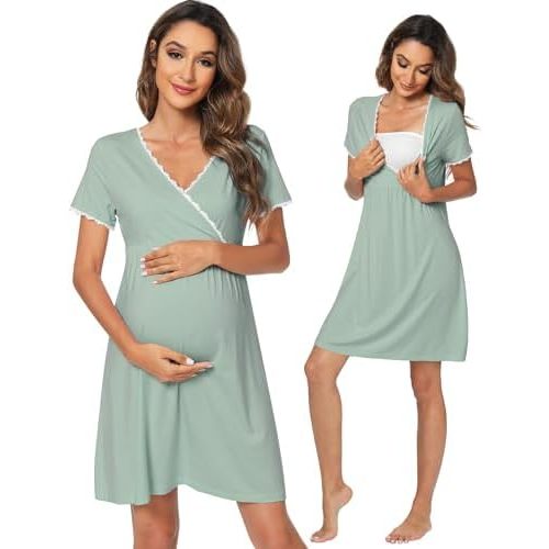 WiWi Soft Viscose from Bamboo 3 in 1 Maternity/Delivery/Nursing Labor Nightgowns Breastfeeding Sleep Shirt Gowns S-XXL
