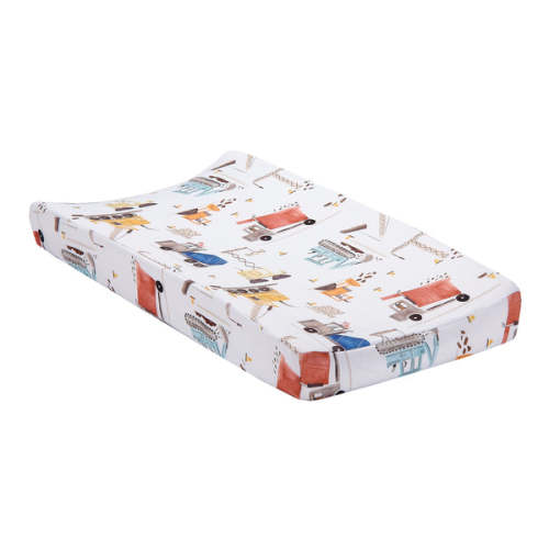 Construction Zone Changing Pad Cover - White/Trucks – Lambs & Ivy