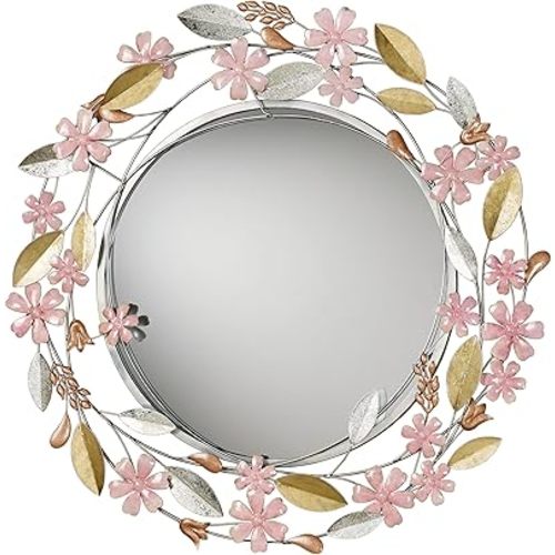 Touch of Class Wildflower Reflections Floral Round Wall Mirror Pink 33" Dia.x2 D