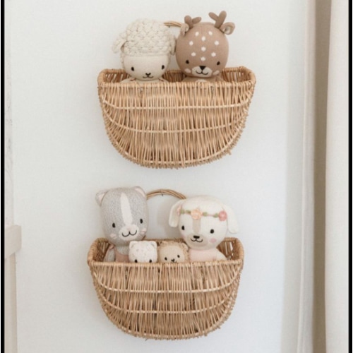 Set of 2 Wicker Hanging Basket for Organizing, Front Door, Mail, Flowers - Woven Wall Baskets for Storage