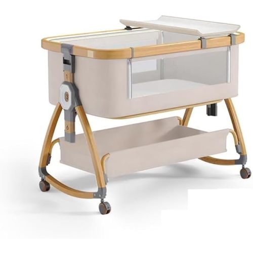 bonbay Baby Bassinet, Bedside Bassinet for Baby, 4 in 1 Portable Bassinet Bedside Sleeper with Wheels Mosquito Net & Storage Basket, 6 Height Adjustable Rocking Bassinet for Newborn Baby