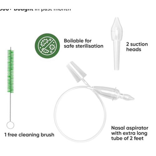 Airmed's Vac Nasal Aspirator Baby. CLINICALLY Tested, Safe and Gentle. Baby Nose Sucker with 2 Suction Heads and Cleaning Brush. Safe and Gentle Baby Nasal Aspirator with Strength of a Vacuum Cleaner