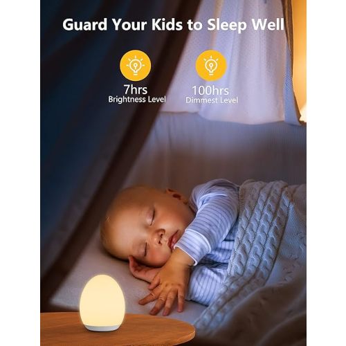 MediAcous Night Light for Kids, Egg Light for Nursery, 7 Colors Changing & Stepless Dimming, Soft Silicone Touch Night Lamp with 1 Hour Timer, Rechargeable Nursery Night for Breastfeeding