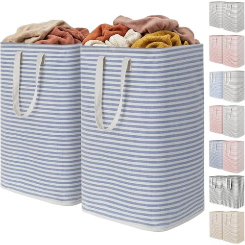 Lifewit 2 Pack Laundry Basket 80L Each, Collapsible Clothes Hamper with Reinforced Handles, Freestanding Waterproof Design for Bedroom and Laundry Room, Pink 160L Total