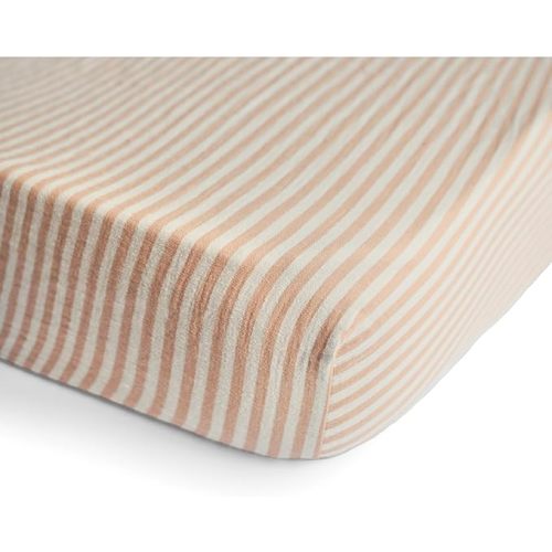 mushie Extra Soft Muslin Fitted Crib Sheet | 192 Thread Count | 28"x 52" (Natural Stripe)