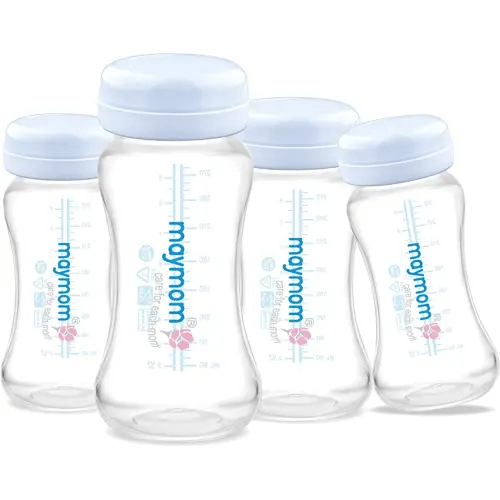 Maymom Wide-Mouth Milk Storage Collection Bottle with Travel Cap and Sealing Ring ; Can Replace Spectra S1 S2 Avent Natural Classic Bottles, Motif Luna, Twist Ameda MYA Bottle; 4pc