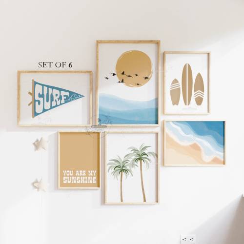Beachy Boys Room Decor Boho Beach Surf Nursery Wall Art Set Coastal Boy Nursery Gallery Surfer Boy Bright Playroom You Are My Sunshine Print
