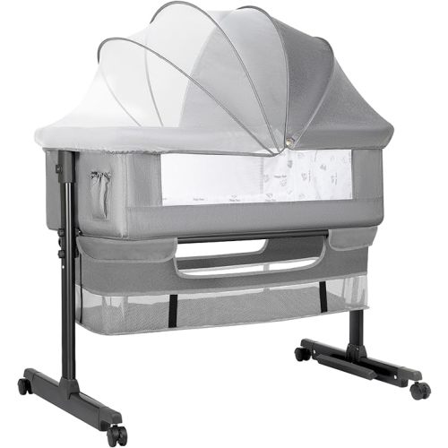YADAQE Baby Cradle, Freestanding Bedside Bassinet, 3-in-1 Convertible Bassinet with 360° Swivel Wheels, 2026 New Model Adjustable, Easy-Fold Portable Neutral Baby Newborn Bassinet (Dark Gray)