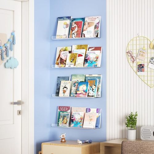 Acrylic Floating Bookshelves, 15 x 4, 6-pack