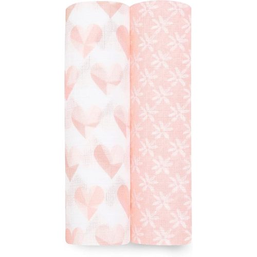 aden + anais Swaddle Blanket, Boutique Muslin Blankets for Girls & Boys, Baby Receiving Swaddles, Ideal Newborn & Infant Swaddling Set, Perfect Shower Gifts, 2 Pack, Piece of My Heart