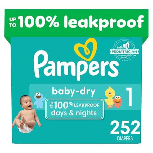 Pampers Baby Dry Diapers - Size 1, One Month Supply (252 Count), Absorbent Disposable Diapers