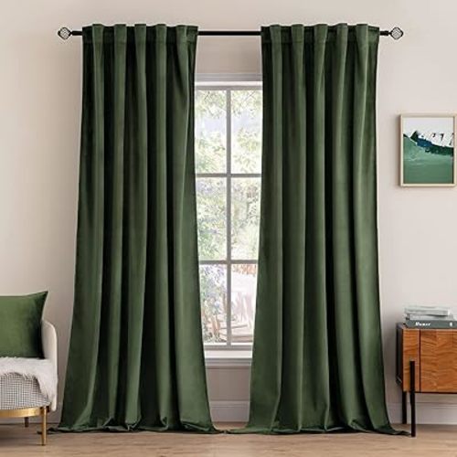 MIULEE Velvet Curtains 84 inches 2 Panels - Luxury Blackout Curtains for Bedroom Living Room Thermal Insulated Super Soft Window Drapes Rod Pocket & Back Tab, Olive Green, W52 x L84 inches