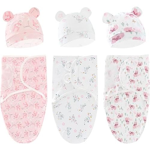 ATONGQI 3-Pack Organic Baby Swaddle Sleep Sacks - Newborn Swaddle Sack - Ergonomic Baby Swaddles 0-3 Months - Sleep Sack - (Pink & Animal)