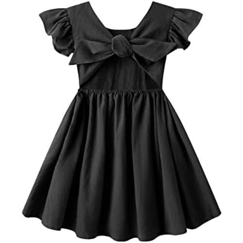 Dutebare Toddler Girls Dress Cotton Linen Ruffle Backless Sleeveless Kids Casual Party Dresses