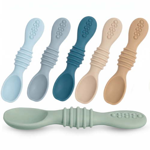 Sperric Baby Spoons Self Feeding Spoons - 6+ Months, Infant Spoons First Stage, Baby Led Weaning BPA Free Teething Spoons, Blue