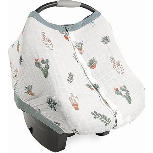 Little Unicorn 100% Cotton Muslin Car Seat Canopy | Super Soft Lightweight Cover with Window | Breathable | Magnetic Closure | Baby and Infant | Machine Washable | Shower Gift (Prickle Pots)