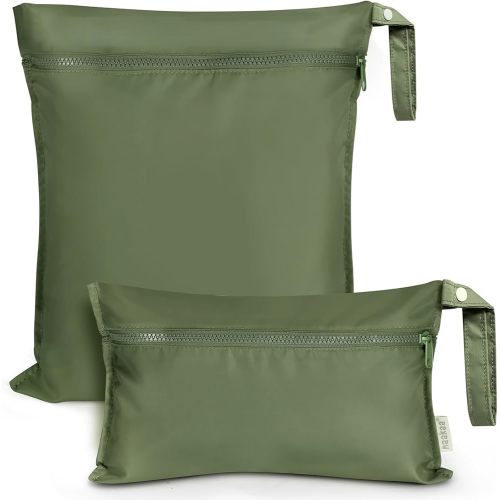 haakaa Waterproof Wet Bags for Baby Wet Dry Bags for Cloth Diaper, Swimsuit & Travel, 2pcs, Olive Green