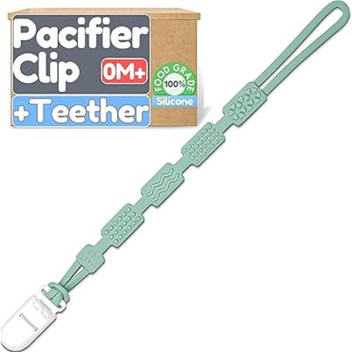 Silicone Pacifier Clip for Babies | 4 Teething Relief Textures, 100% Food-Grade One-Piece Design | Flexible & Easy to Clean Binky Holder for Boys & Girls, Pacifier Holder for Infants – Baby’s Aid